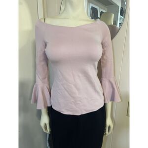Ted Baker Womens XS V-Neck Back Zip Top Light Pink Lined Bell Sleeve Stretch